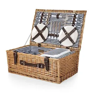 Picnic Time Belmont Basket - Navy Blue & White Stripe