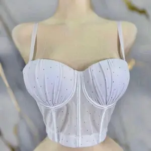 Top - White Spaghetti Strap Bra with Polka Dot Design for Everyday Wear