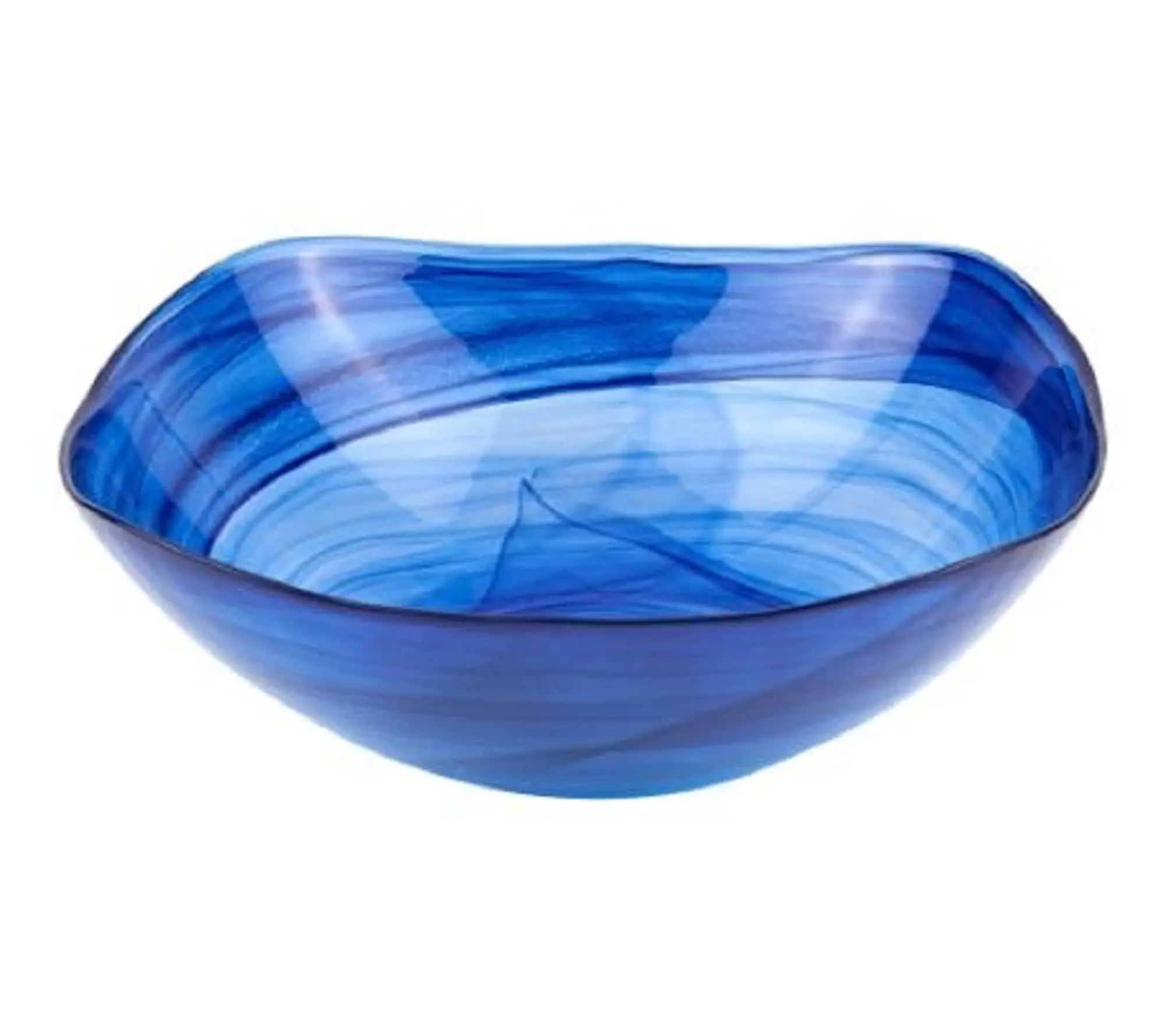 HomeRoots 10" Soft Square Blue Swirl Glass Bowl