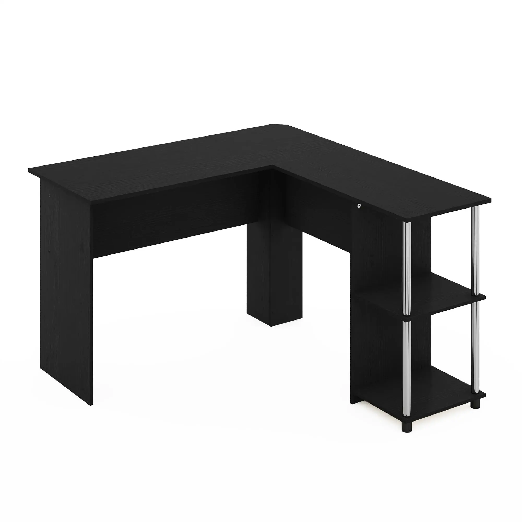 ABBOTT Americano/Stainless Steel L-Shape Desk - 47.2-in Composite Wood Large Desk, Minimalist Modern Style Office Furniture with Side Bookshelf, Ideal for Bedroom & Home Office Corners, Composite Wood Desks, L-Shape Desks