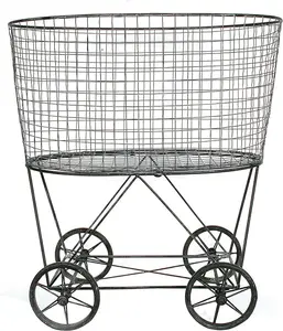Creative Co-op Vintage Metal Laundry Basket with Wheels 25" x 15" x 26 3/4" (W x D x H)