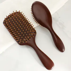 Natural Sandalwood Cushion Comb, Soft Massage Design, Anti-Static Long Handle, Heat Resistant, Suitable for Home Use, Detangling Hairbrush, Unisex Hair Brush, Durable Hairdressing Comb