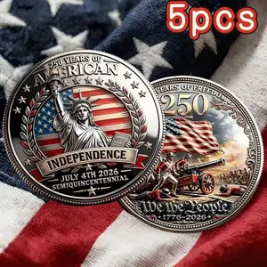 5 Piece 3D Relief Coins, American Independence 250th Anniversary (1776-2026), Dual-Sided Collectible, Historical Gift, Christmas, Halloween, Valentine's Day