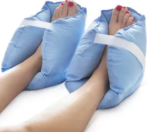 Heel Cushion Protector Pillow to Relieve Pressure from Sores and Ulcers, Foot Pillow, FSA HSA Eligible, Adjustable in Size, Blue, White, Sold as a Set of 2
