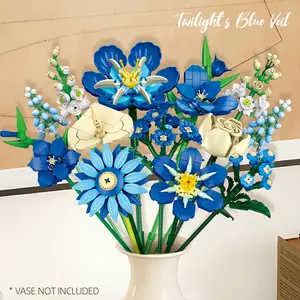 Vintage Midnight Blue Tulip Building Set, Atmosphere DIY Flower Arrangement, Faux Flower Bouquet, Home Decor Aesthetic Accessory, Perfect for Living Room