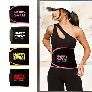 Adjustable Happy Sweat Waist Trainer Belt - Hand-Washable Nylon Support for Running, Walking, Driving & Housework with Hook-and-Loop Fastener Closure Exercise Waistband Workout Accessories