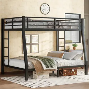 Metal Full XL over Queen Bunk Bed for Teens and Adults,Space-Saving/Noise Reduced/No Box Spring Needed,Black