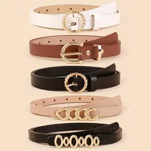 5pcs Women's Fashionable Metal Buckle Belts - Assorted Colors & Styles, Casual & Formal Wear, Everyday Commute & Party Belts, Casual Belts|Fashionable Belts|Durable Belts
