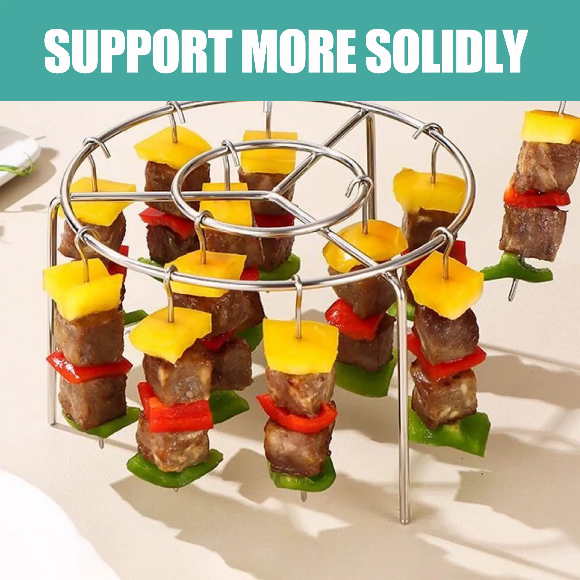 Stainless Steel 2-Count Air Fryer Skewer Rack - Grilling Accessories, Solid Metal BBQ Tool with 360° 3-Dimensional Baking, Even Heat Distribution, Excellent Airflow, High-Temp Resistant, Easy-Clean for Family Meat Cooking