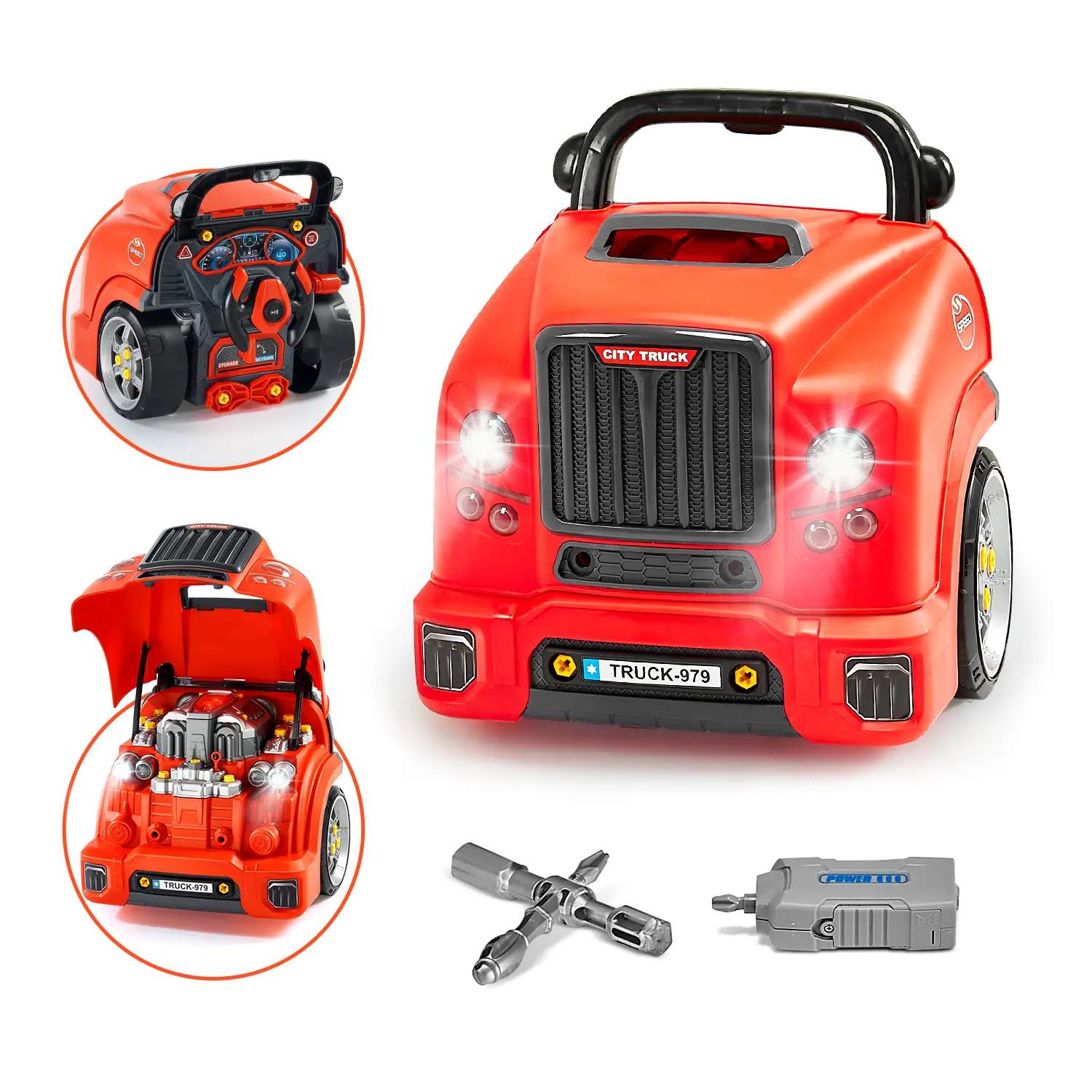 VEVOR Engine Toy,  , 60 Pieces, Kids Mechanic Car Repair Set with Removable Parts, Lights and Sounds, Steering Wheel and Horn, Kids Mechanic Workshop Set for Toddler Ages 3 Years and Up, Red