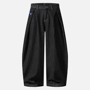 Aelfric Eden Pinstripe Baggy Barrel Jeans High Waist Balloon Barrel Silhouette Pinstripe Denim Fabric Pleated Waist Detail Heavyweight Denim Retro Streetwear Unisex Bottoms