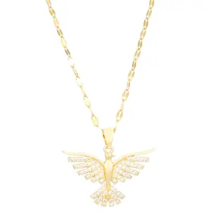 Gold Plated Iced Out Eagle Pendant Necklace for Men Sparkling CZ Eagle Necklace 14K Gold Plated Double Chains Hypoallergenic Everyday Jewelry Gift