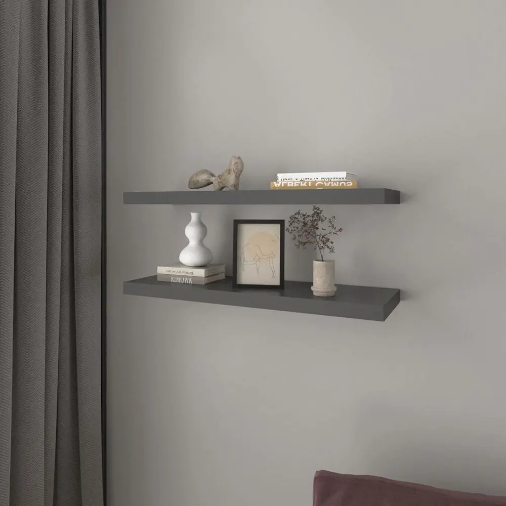 Matt Gray Decorative Wall Floating Shelves Set for Living Room, Dallas-Style Home Decor