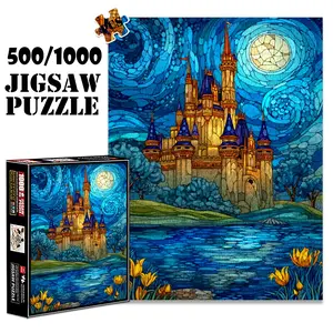 1pc 1000 piece adult puzzle 70x50cm Fantasy Castle under Moonlit Sky with Lake and Flowers 500 pieces paper jigsaw puzzle suitable for DIY creative games for adults and families, birthday and holida