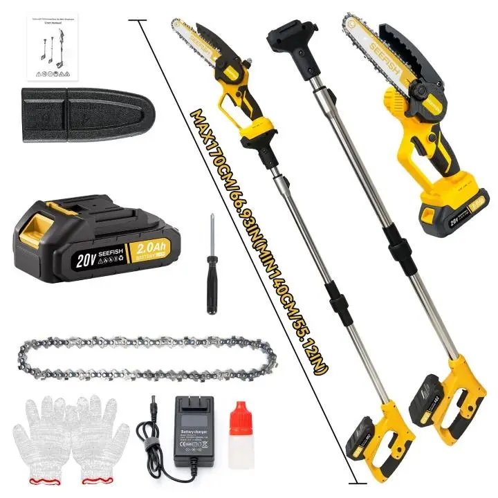 SEEFISH 2 in 1 Cordless Pole Saw & Mini Chainsaw with  Batteries, Power Electric Polesaw f