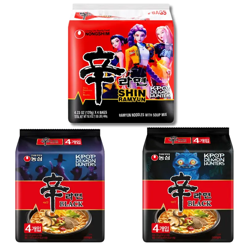 Nongshim Shin Ramen Kpop Demon Hunter packaging Noodle Soup 4pk (Classic / Premium Beef Bone Broth/ Toomba)