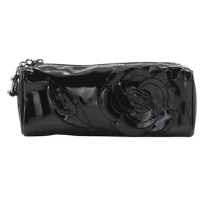 Pre-owned CHANEL Patent Leather Small Leather Goods Camellia Pouch