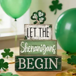 4 Pcs St. Patrick's Day Decorative Plaques and Ornaments Wooden Shamrocks Green Lucky Ornaments, Farmhouse Tiered Tray Decor, Rustic Farmhouse Design, Irish Themed Centerpiece for Home Decoration, Perfect Holiday Gifts, Vintage Plaque Decor