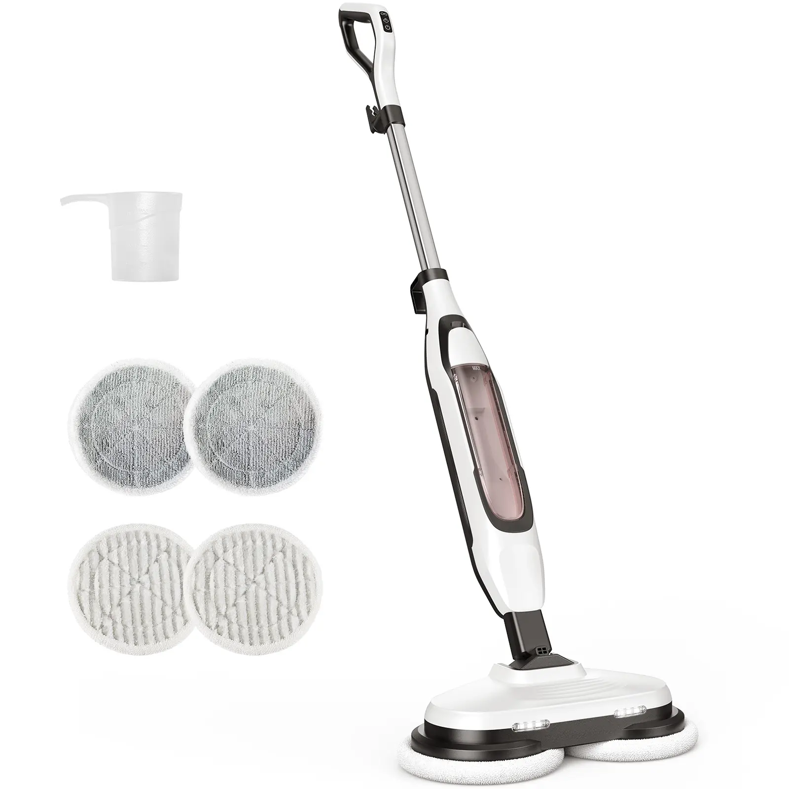DUMOS Dual-Head Corded Steam Cleaner Mop with Power Cord, Rapid Heating 30s Quick Heat Start, LED Display, 2 Spinning Machine-Washable Pads, Visible Water Volume, Easy Refill Cup, Quick-Dry for Hardwood, Tile Floors (Steam Cleaner for House)