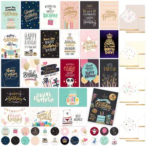 Decorably 24 Pack Foil and Glittery 6x4in Assorted Birthday Cards with Envelopes and Stickers, 24 Unique Festive Designs for Friends, Family, Loved Ones, with Printed Message Inside - Gifting, Mailing