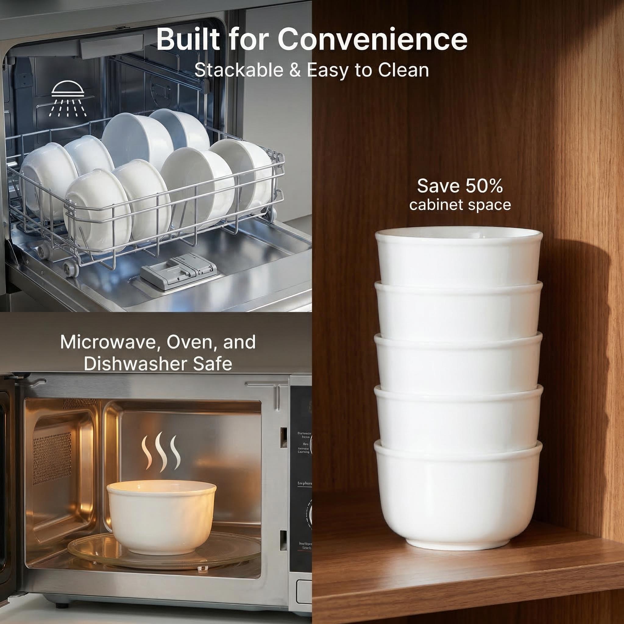 6pcs & 8pcs Porcelain Soup Bowls, 8oz White Ceramic Bowls For Kitchen, Cereal Bowl ForOatmealFruit, Salad, Ramen And Rice Bowl -Dishwasher & Microwave Safe Bowls, White,, IdealFor Daily Meals, Family Dinners, Parties, And Entertaining