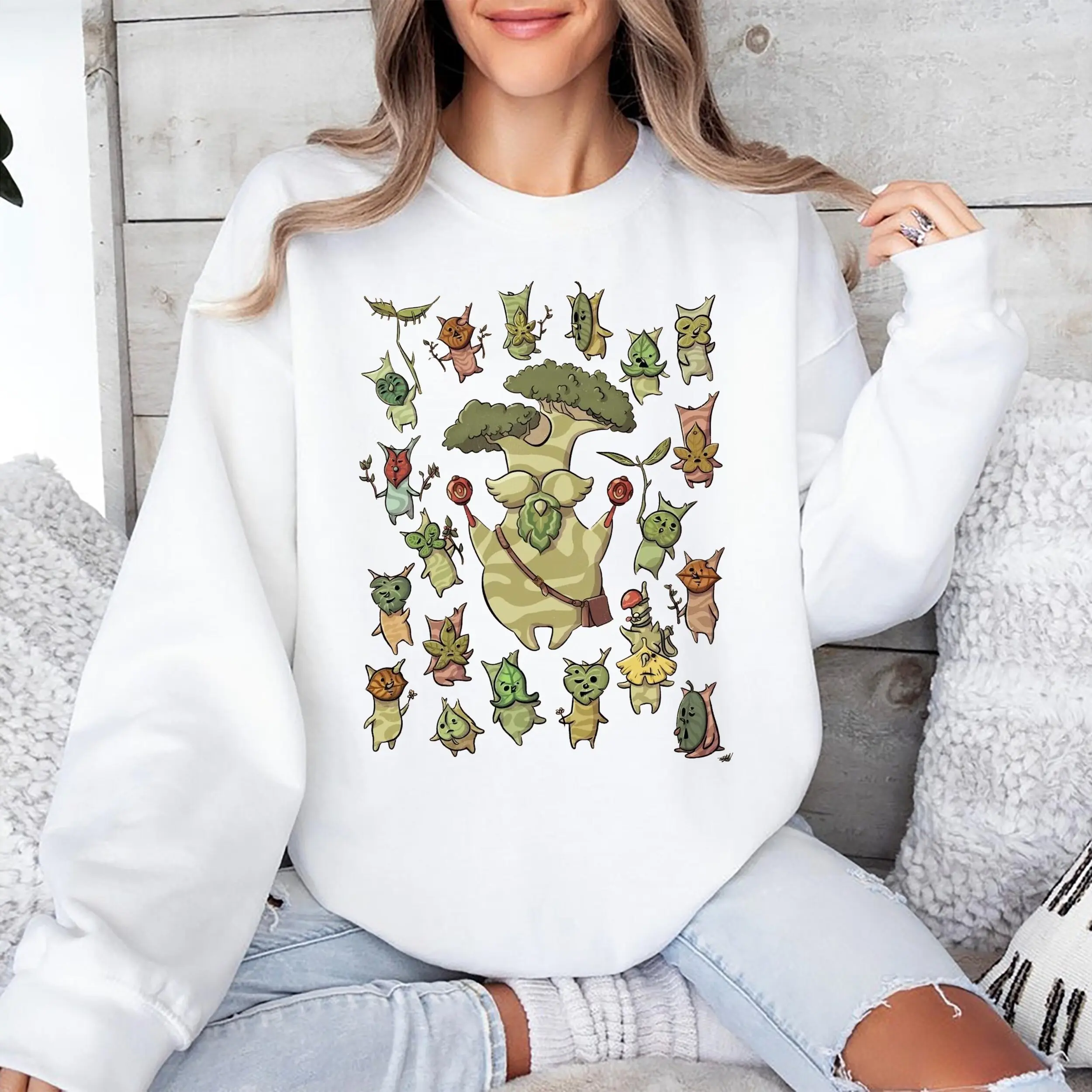Zelda Korok Breath of The Wild Hylia Graphic Sweatshirt, Cute Korok Zelda Plant Floral Gamer Pullover Hoodie For Men & Women