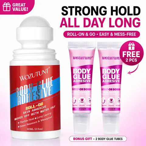 Goiple Cosmetic Unscented Roll-On Stick Body Glue Adhesive (60ML) - Strong Versatile Hold, Easy to Apply for Adults, Bonus 2PCS 15ML Hair Styling Accessories Body Glue