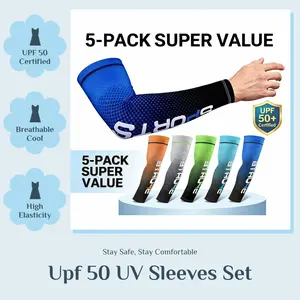 UV Protection Sleeve Set 5 Pairs Super Value UPF 50 Certified Breathable Cool High Elasticity Sun Protection