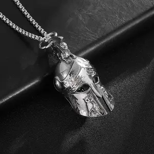 titanium steel Roman warrior helmet, vintage jewelry Spartan ancient Greek warrior helmet riding bell pendant
