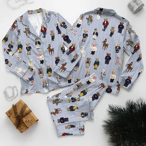 Pajamas Set for Women, Pajamas Bear Set for Women, Cute Bear Print Pajamas, Casual Long Sleeve Shirt & Elastic Pants, Soft Stretch Fabric, Comfortable