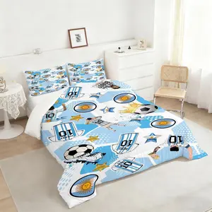 Argentina Soccer Legends Comforter Set, Vibrant Messi & Team Inspired Bedding Set, Soft Perfect for Soccer Fans, Ideal for Teens Bedroom Decor, Stylish Athletic Theme with Blue & White Stripes, Includes 1 quilt, with 1 or 2 Pillowcase No Pillow Cor