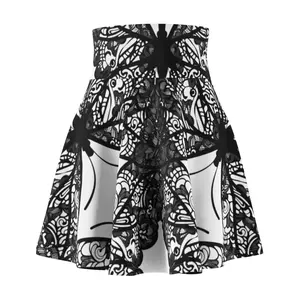 Women's Black Lace Pattern Skater Skirt, Boho Chic Skirt, Stylish High Waist Skirt, Summer Fashion, Festival Outfits