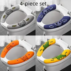 4-Piece Fall Winter Warm Seat Cushions, Self-Adhesive Home Toilet Seat Covers, Toilet Seat Protectors, All-Season Static Stick-On Seats and Toilet Stickers, Comfortable and Durable