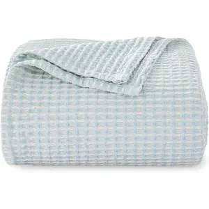 Size Blankets for Bed,Soft Jacquard Waffle Weave Blanket,Lightweight and Breathable  Dual-Tone Texture  Blanket for  Seasons-Angel Falls Blue,90 x 90 Inches
