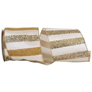 BOLD GLITTER BAR STRIPE WIRED EDGE RIBBON  4"x10yds