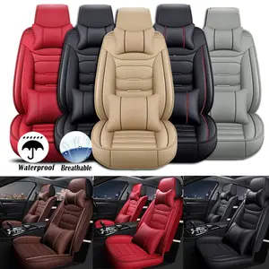 Luxury Leather Car Seat Covers Full Set Protectors, Breathable airbag Compatible for 5 Seats, Front and Rear Bench Cover with Headrest and Lumbar Pillows,Universal Fit for Auto Truck Van SUV
