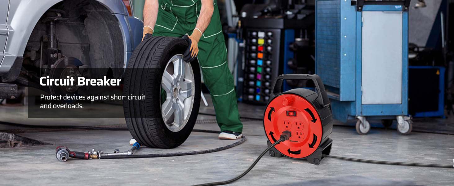 DEWENWILS 30ft Retractable Extension Cord Reel 13A/125V 16/3C SJTW Black Cable 4 Outlets with Circuit Breakers & Power Switch LED for Indoor/Outdoor Use HCRB30B DEWENWILS 30ft Retractable Extension Cord Reel 13A/125V 16/3C SJTW Black Cable 4 Outlets with Circuit Breakers & Power Switch LED for Indoor/Outdoor Use HCRB30B