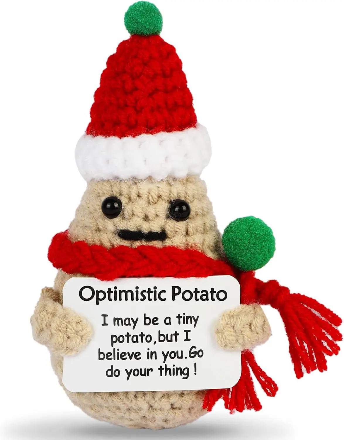 3-in Cute Wool Potato Crochet Doll, Whimsical Knitted Stuffed Animal with Accompanying Card - Home Decoration, Festive & Party Gifting Supply for Cheering Others Up