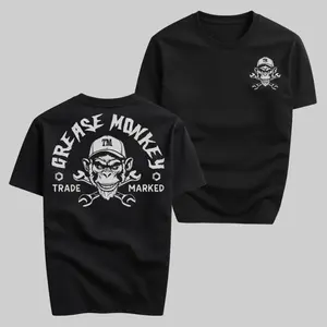 Grease Monkey Trade Marked T-Shirt Monkey Mechanic Crossed Wrenches Graphic Print Blue Collar Tradesman Garage Workwear Design Patriotic Vintage Distressed Unisex Crewneck Tee for Men Women