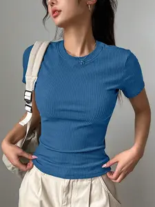 DAZY Women Fashionable Slim Fit Solid Color Short Sleeve T-Shirt