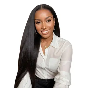 Julia Hair Yaki Straight Glueless Upgrade V Part Wig - 100% Human Hair, Average Size (18-24 Inches), Heat Resistant, 150% Density
