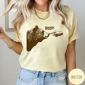 Boop! Comfort Colors® T-Shirt, Vintage Bear Finger Touching Nose Tshirt, Funny Retro Shirt, Graphic Unisex Vintage Animal Funny Meme Tee