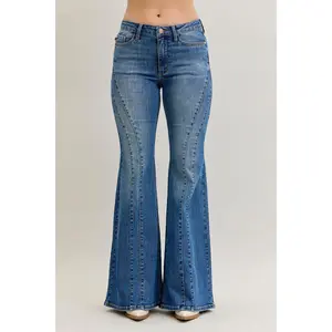 Judy Blue Mid Rise Jaqueline Double Angle Seam Flare Denim Jeans 881014