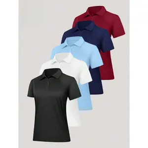 5 Pack Women's Quick-Dry Polo Shirt, Work Shirt Breathable Performance Fabric For Golf, Gym & Casual Chic |   Moisture-Wicking, Anti-Wrinkle & Modern Slim Fit red white striped outfit women Men's Long Sleeve Half Zipper Sweatshirt Girly Retro Bubble