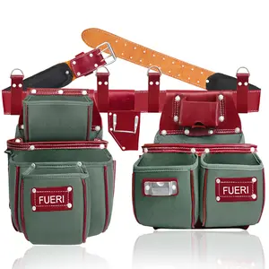 FUERI Nylon and Leather Tool Belt comes with 19 Pocket with Adjustable Foam Padded Belt,Heavy Duty Pouches, 4 D-Loops, and hammer holder for Carpenters & Electricians