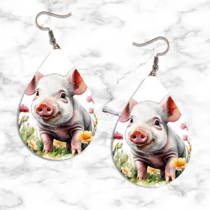 Piglet Teardrop Earring Set - Piglet Design with Earring Hooks, Featuring Piglet in a Floral Design