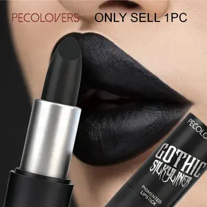 1PC Velvet Matte Black Lipstick Makeup, Rich Gothic Style, Non-sticky Formula,  Non-stick Cup, Create A Charming Look, Lip Flawless