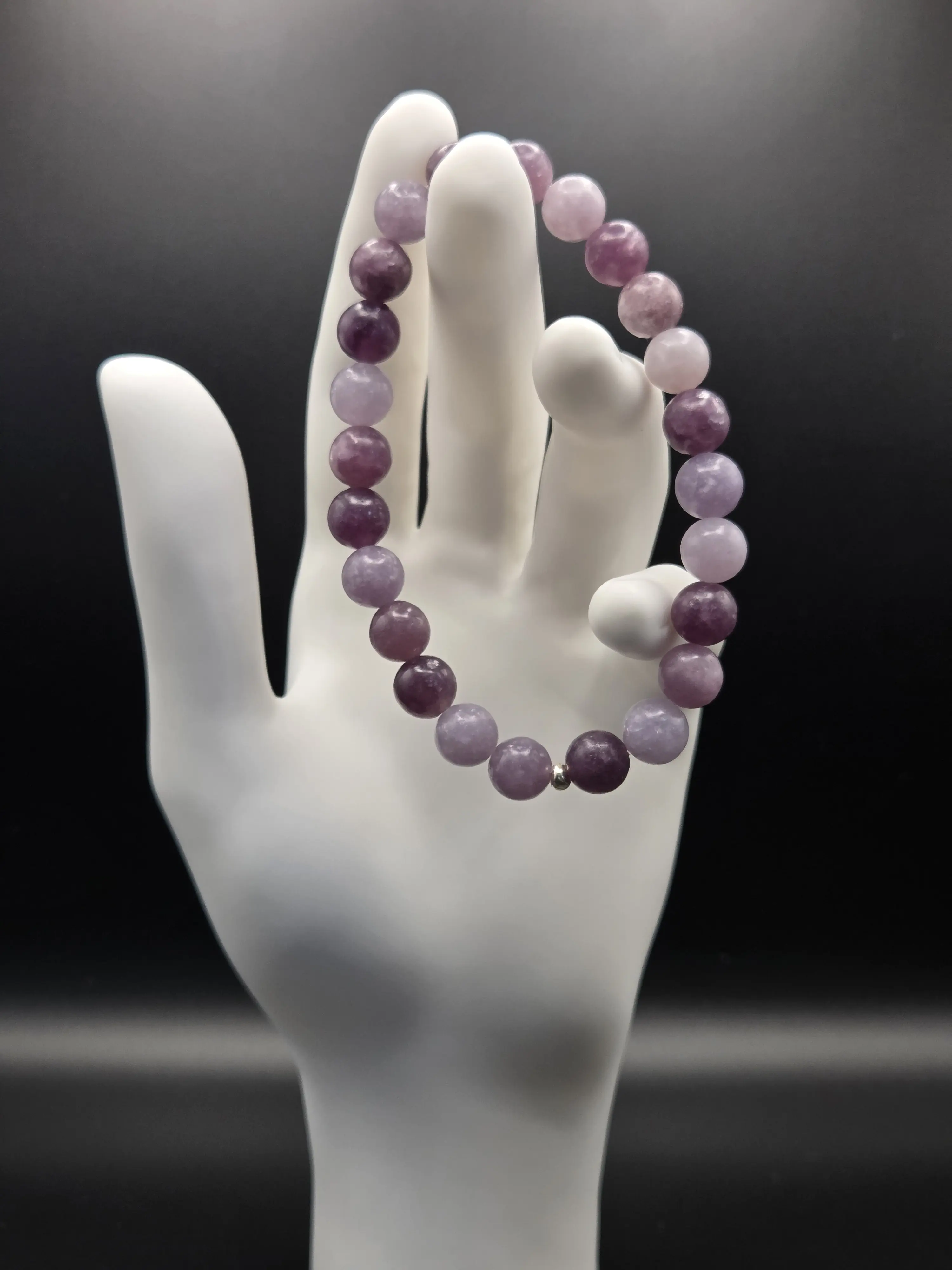 Natural Lepidolite Crystal Gemstone Bracelet, 8mm Beaded Layered Stretch Bracelet with Soft Shimmer, Standard Size, Stretch Cord, Handmade in Colorado, Natural Stone
