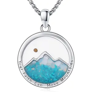 DRINSPER S925 Mustard Seed Mountain Necklace for Women Men 925 Sterling Silver Faith Mountain Range Nature Pendant Cross Christian Jewelry Gifts for Graduation Camper Hikers
