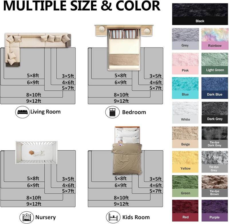 REZUTAN Super Soft Plush Shaggy Area Rug for Living Room Bedroom Nursery Kitchen and Bathroom Cozy Carpet with Free 4 Anti-Slip Stickers Back to School